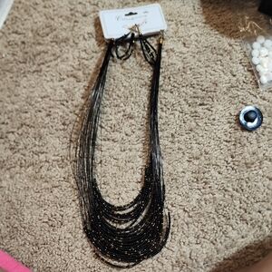 Source Unknown Black Multi-Strand Necklace Set